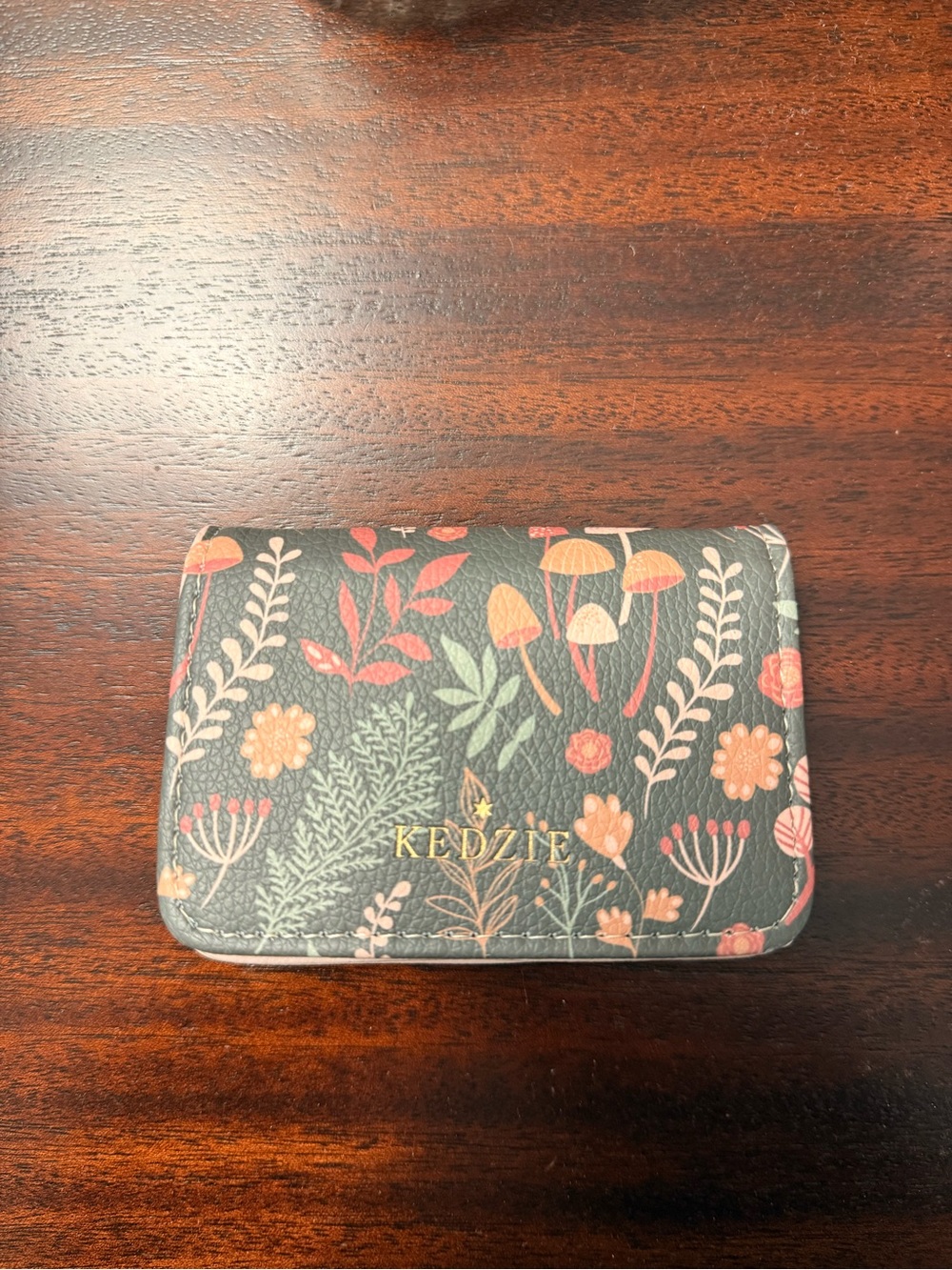 KEDZIE Floral Card & Key Holder - Black with Pink & Green Floral Print